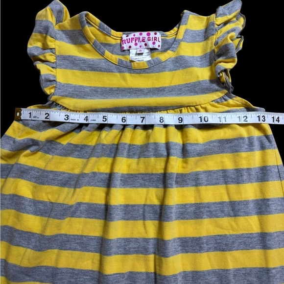 Ruffle Girl yellow and gray  Striped Ruffle Dress k11 - Picture 3 of 6